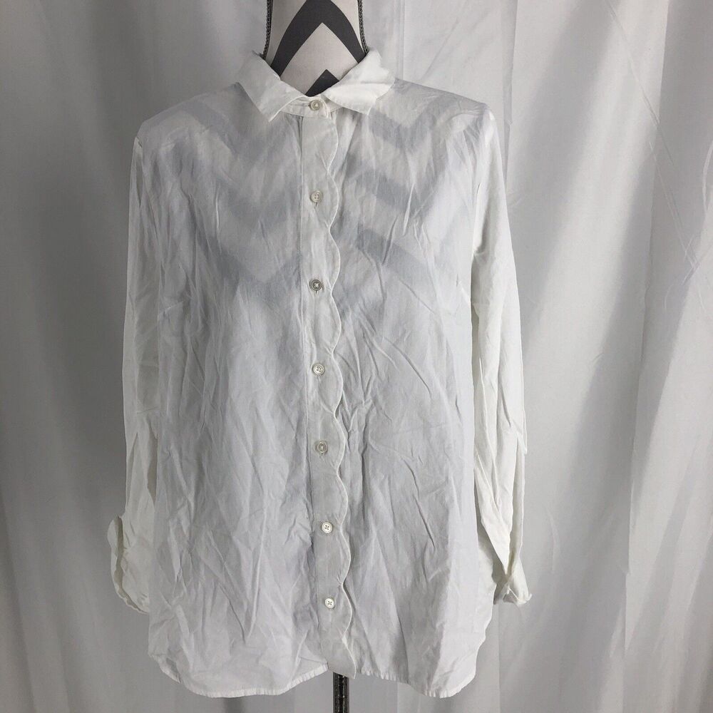 Woman’s Kim Rogers White Button Down Blouse With Roll Tab Sleeves XL